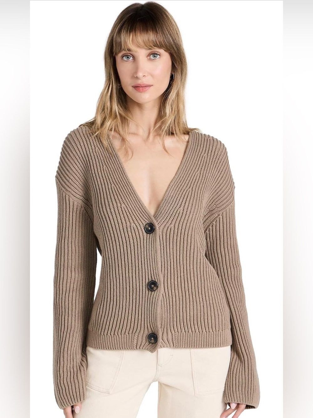 CLOSED "Brown Sugar" Chunky Ribbed V-Neck Cardigan Sweater